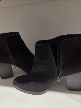 Black Suede Block Heel Ankle Boots - Women